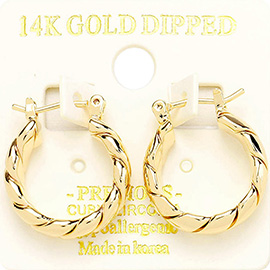 14K Gold Dipped Twisted Pin Catch Hoop Earrings