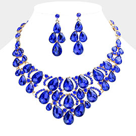 Teardrop Stone Cluster Evening Necklace