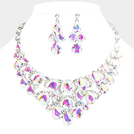 Teardrop Stone Cluster Evening Necklace