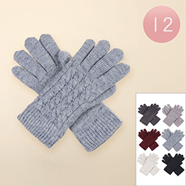 12Pairs - Faux Fur Lining Classic Cable Knit Gloves