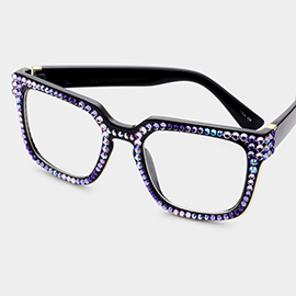 Crystal Embellished Clear Lens Wayfarer Sunglasses