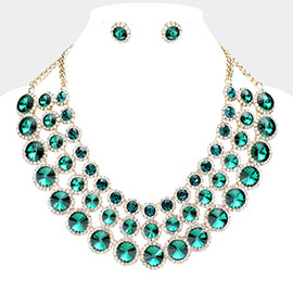 Crystal Pave Trim Round Evening Necklace