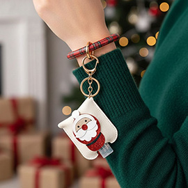 Santa Claus Faux Leather Case with Empty Hand Sanitizer Bottle Set Keychain