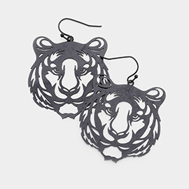 Brass Metal Cutout Tiger Dangle Earrings