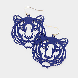 Brass Metal Cutout Tiger Dangle Earrings