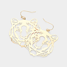 Brass Metal Cutout Tiger Dangle Earrings