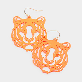 Brass Metal Cutout Tiger Dangle Earrings