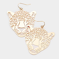 Brass Metal Cutout Leopard Dangle Earrings