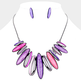 Colored Metal Marquise Stone Statement Necklace