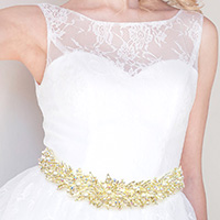 Pearl Rhinestone Floral Sash Ribbon Bridal Wedding Belt  / Headband