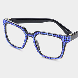Crystal Embellished Clear Lens Wayfarer Sunglasses