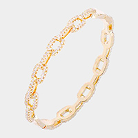 Gold Plated CZ Embellished Open Oval Link Bangle Evening Bracelet