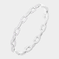 Rhodium Plated CZ Embellished Open Oval Link Bangle Evening Bracelet