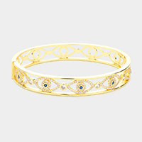 Gold Plated CZ Evil Eye Pointed Bangle Bracelet