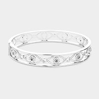 Rhodium Plated CZ Evil Eye Pointed Bangle Bracelet