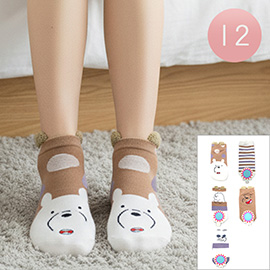 12Pairs - Bear Character Printed Socks