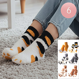 6Pairs - Cat Stripe Patterned Paw  Luxury Soft Socks
