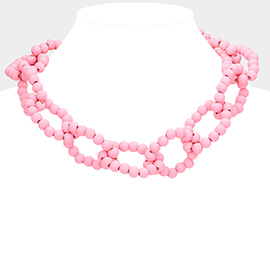 Wood Beaded Open Oval Link Necklace