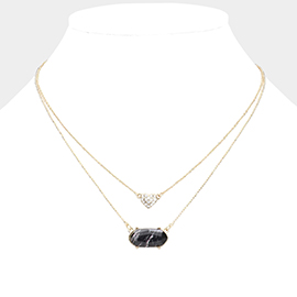 Heart Hexagon Bead Pendant Double Layered Necklace