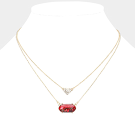 Heart Hexagon Bead Pendant Double Layered Necklace