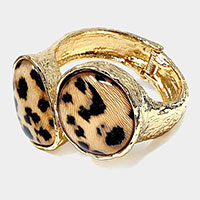 Leopard Patterned Double Stone Hinged Bracelet