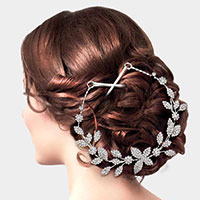 Rhinestone Embellished Leaf Cluster Vine Bun Wrap Headpiece