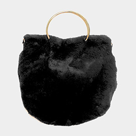 Solid Faux Fur Tote Crossbody Bag