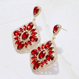 Oval Marquise Stone Cluster Accented Rhinestone Rhombus Dangle Evening Earrings