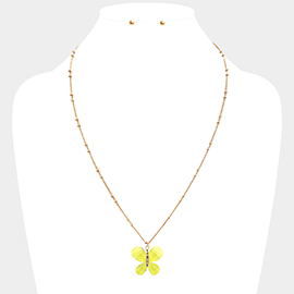 Glittered Resin Butterfly Pendant Necklace