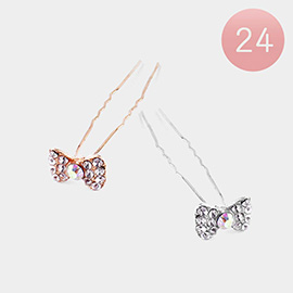 24PCS - Stone Embellished Bow Hair Comb Pins