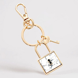 Semi Precious Lock Keychain Bag Charm