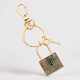 Semi Precious Lock Keychain Bag Charm