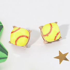 Softball Printed Square Stud Earrings