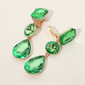 Triple Glass Crystal Drop Clip On Earrings