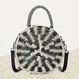 Top Handle Circle Straw Crossbody Bag