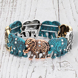 Antique Metal Elephant Stretch Bracelet