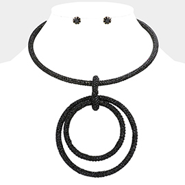 Bling Double Open Circle Pendant Necklace