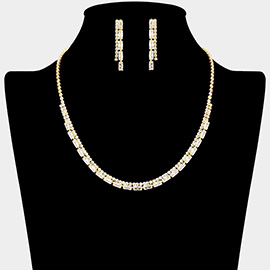 Rectangle Stone Accented Rhinestone Necklace