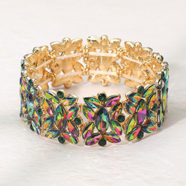 Marquise Floral Oval Crystal Cluster Stretch Evening Bracelet