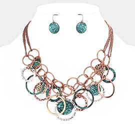 Antique Metal Open Circle Link Collar Necklace