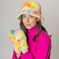 Tie Dye Faux Fur Mitten Gloves