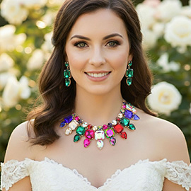 Multi Stone Cluster Evening Necklace