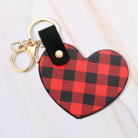 Buffalo Check Patterned Faux Leather Heart Keychain Bag Charm