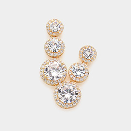Triple CZ Round Stone Link Dangle Evening Earrings