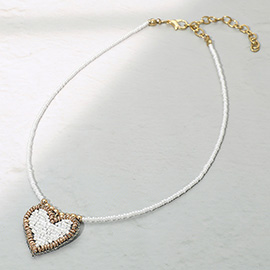 Felt Back Beaded Heart Pendant Necklace