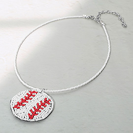 Felt Back Seed Beaded Baseball Pendant Necklace