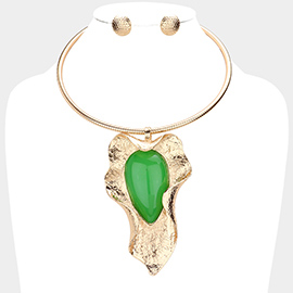 Teardrop Accented Abstract Metal Pendant Choker Necklace