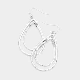 Double Open Metal Teardrop Link Dangle Earrings