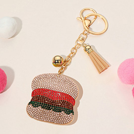 Bling Studded Hamburger Tassel Keychain Bag Charm