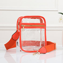 Solid Faux Leather Transparent Rectangle Crossbody Bag